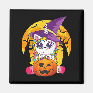Fun Retro Halloween Gifts Cute Witchy Unicorn Girl Magneet