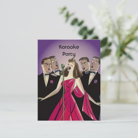 Fun Retro Karaoke Singing Party Social Invitations Kaart (Staand voorkant)