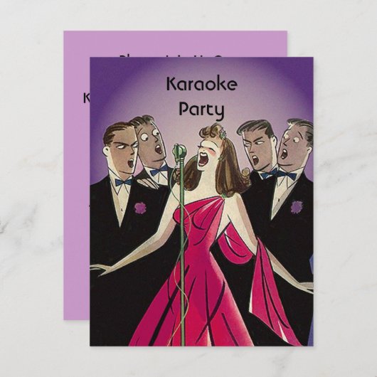 Fun Retro Karaoke Singing Party Social Invitations Kaart (Voorkant / Achterkant)