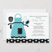 Fun Retro Kitchen Bridal Shower Invitation Blue Kaart (Voorkant)