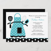 Fun Retro Kitchen Bridal Shower Invitation Blue Kaart (Voorkant / Achterkant)