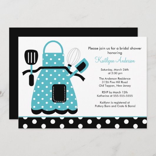 Fun Retro Kitchen Bridal Shower Invitation Blue Kaart (Voorkant / Achterkant)