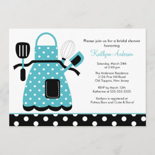 Fun Retro Kitchen Bridal Shower Invitation Blue Kaart