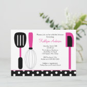 Fun Retro Kitchen Bridal Shower Nodig Roze Kaart (Staand voorkant)