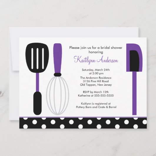 Fun Retro Kitchen Bridal Shower Paars Kaart (Voorkant)