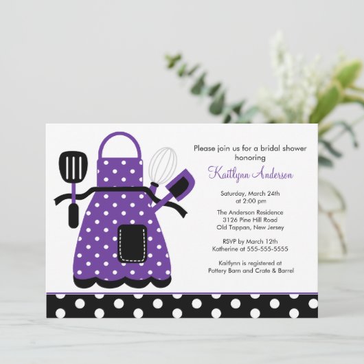 Fun Retro Kitchen Bridal Shower Paars Kaart (Staand voorkant)