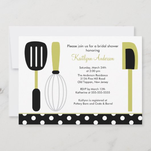 Fun Retro Kitchen Bridal Shower - Uitnodiging groe (Voorkant)
