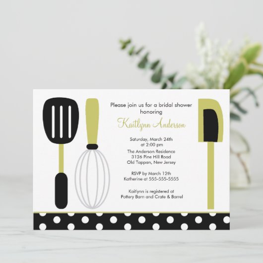 Fun Retro Kitchen Bridal Shower - Uitnodiging groe (Staand voorkant)
