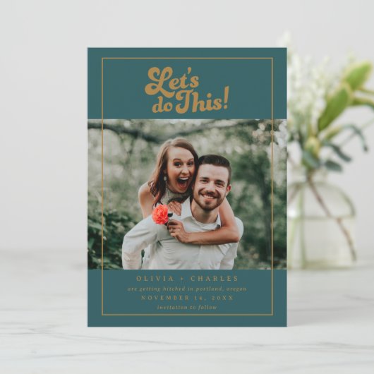 Fun Retro Let's doen deze foto Save The Date (Staand voorkant)