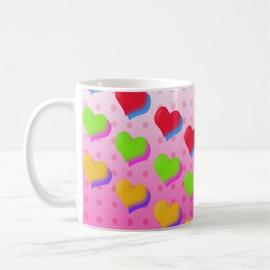 Fun Retro Love Pink Hearts Patroon Koffiemok (Links)