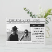 Fun Retro Newspapier Page News Black White Foto Save The Date (Staand voorkant)