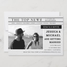 Fun Retro Newspapier Page News Black White Foto Save The Date