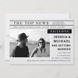 Fun Retro Newspapier Page News Black White Foto Save The Date