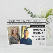 Fun Retro Newspapier Unieke koptekst Nieuws Foto Save The Date (Staand voorkant)