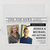 Fun Retro Newspapier Unieke koptekst Nieuws Foto Save The Date (Voorkant / Achterkant)