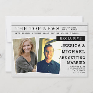 Fun Retro Newspapier Unieke koptekst Nieuws Foto Save The Date