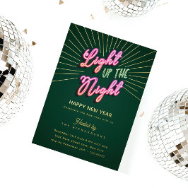 Fun Retro Pink Green Neon Happy Nieuwjaar Folie Feestdagenkaart