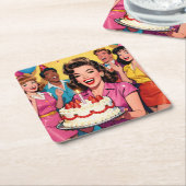 Fun Retro Pop Art Comic Mid-Century Birthday Kartonnen Onderzetters (Schuin)