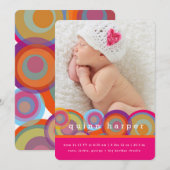 Fun Retro Rainbow Circles Baby Girl Foto geboorted Feestdagenkaart (Voorkant / Achterkant)