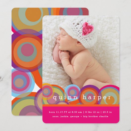 Fun Retro Rainbow Circles Baby Girl Foto geboorted Feestdagenkaart (Voorkant / Achterkant)