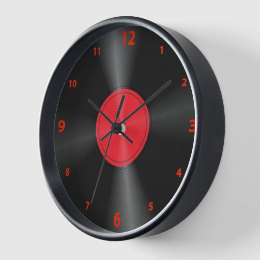 Fun, Retro, Record Album Red en Black Large Clock (Hoek)