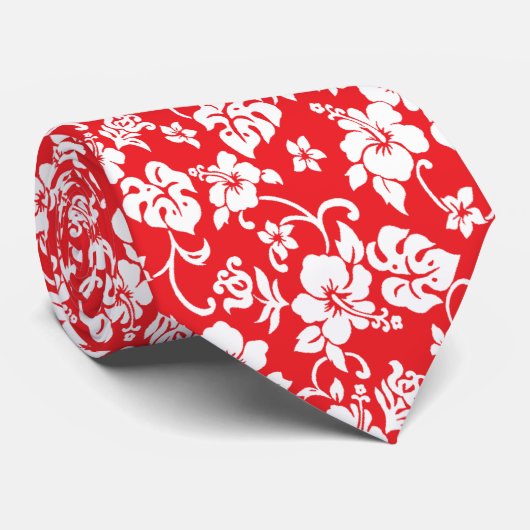 Fun retro Red Hawaiian Print Stropdas (Opgerold)