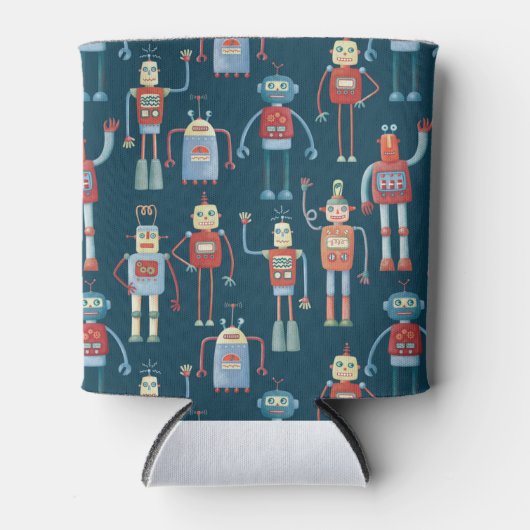 Fun Retro Robot Pattern Blikjeskoeler (Voorkant)