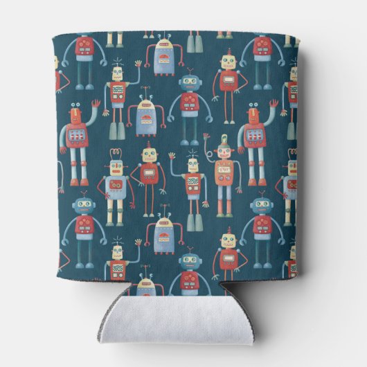 Fun Retro Robot Pattern Blikjeskoeler (Achterkant)