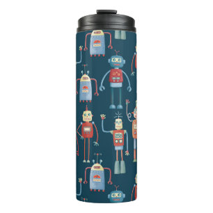 Fun Retro Robot Pattern Thermosbeker