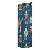 Fun Retro Robot Pattern Thermosbeker (Gedraaid links)