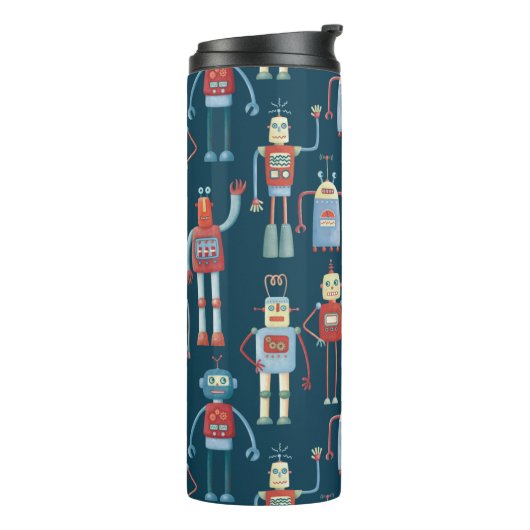 Fun Retro Robot Pattern Thermosbeker (Gedraaid links)