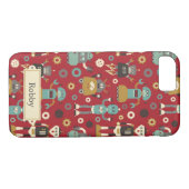 Fun Retro Robots Illustrated Pattern (Red) Case-Mate iPhone Case (Achterkant (Horizontaal))
