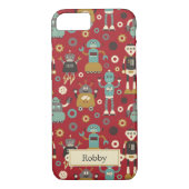 Fun Retro Robots Illustrated Pattern (Red) Case-Mate iPhone Case (Achterkant)