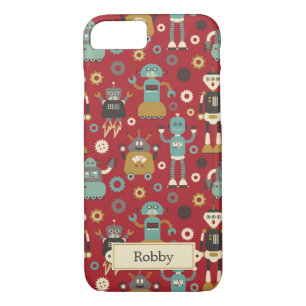 Fun Retro Robots Illustrated Pattern (Red) Case-Mate iPhone Case