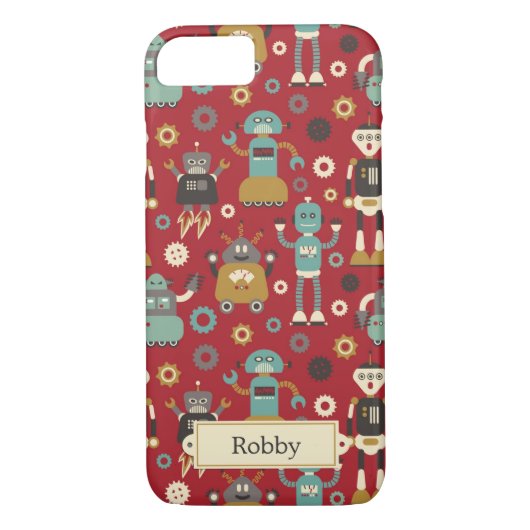 Fun Retro Robots Illustrated Pattern (Red) Case-Mate iPhone Case (Achterkant)