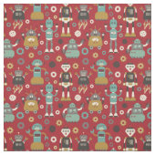 Fun Retro Robots Illustrated Pattern (Red) Stof (Swatch)