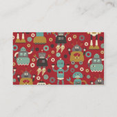 Fun Retro Robots Illustrated Pattern (Red) Visitekaartje (Achterkant)