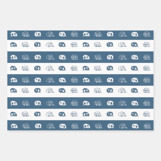Fun Retro RV Campers in Blue and White Inpakpapier Vel (Voorkant 2)