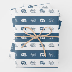 Fun Retro RV Campers in Blue and White Inpakpapier Vel