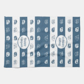 Fun Retro RV Happy Campers in Blue and White Theedoek (Horizontaal)