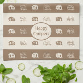 Fun Retro RV Happy Campers in Coffee en Cream Theedoek (Gevouwen)