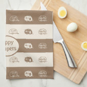 Fun Retro RV Happy Campers in Coffee en Cream Theedoek (Quarter Fold)