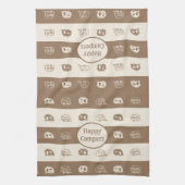 Fun Retro RV Happy Campers in Coffee en Cream Theedoek (Verticaal)