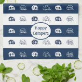 Fun Retro RV Happy Campers in Navy Blue en White Theedoek (Gevouwen)