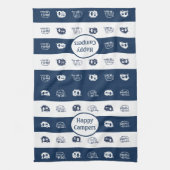 Fun Retro RV Happy Campers in Navy Blue en White Theedoek (Verticaal)