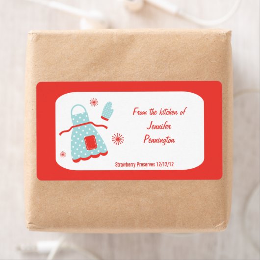 Fun retro-schort uit de keuken van voedseletikette etiket (Insitu)