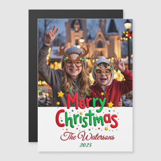 Fun Retro Script Merry Christmas Letterpress Photo (Voorkant / Achterkant)