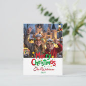 Fun Retro Script Merry Christmas Letterpress Photo Briefkaart (Staand voorkant)