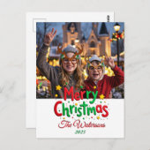 Fun Retro Script Merry Christmas Letterpress Photo Briefkaart (Voorkant / Achterkant)
