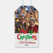 Fun Retro Script Merry Christmas Letterpress Photo Cadeaulabel (Voorkant)